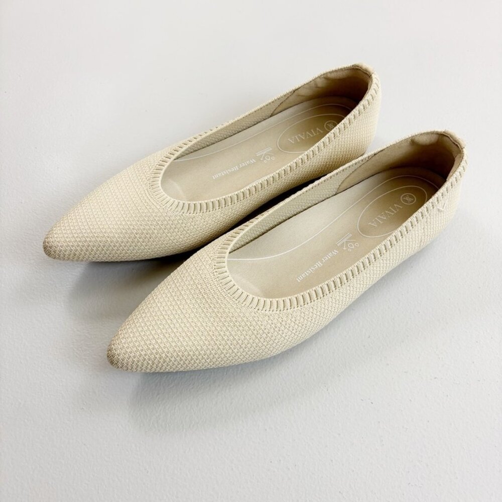 VIVAIA Pointed Toe Ballet Flats 40.5 US 9-9.5 Cream Ivory Mesh Water-Resistant